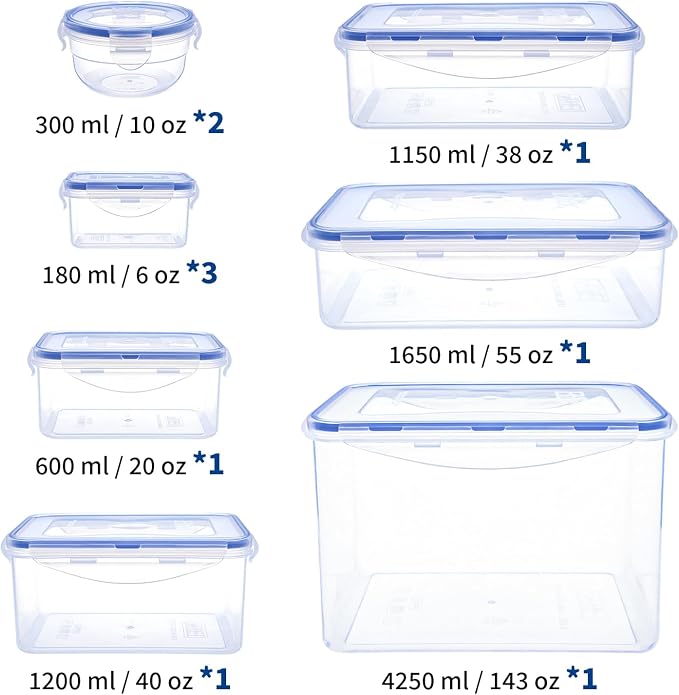 KIGI Food Storage Containers Set, Set of 10 (0.7-17.7 Cup) | Airtight Lids, Stackable, BPA-Free Plastic, Multi-Use for Meal Prep, Leftovers, Kitchen & Fridge Freezer Organization - Image 2
