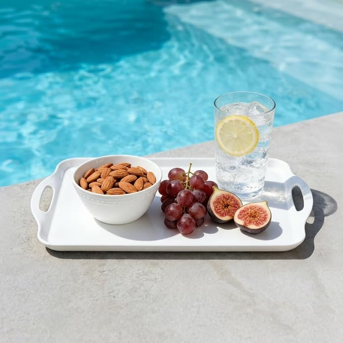 Extra Large Melamine Platters, 19" x11.6'' Serving Tray with Handles for Cookie, Cupcakes, Desserts, Dishwasher Safe, Ottoman Tray Decor, Set of 2, 2 pcs Mats Included (White) - Image 3