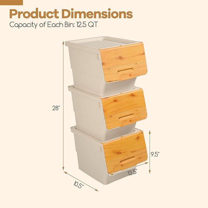 GIANTEX 6 Pack Plastic Stackable Storage Bins with Lids & Wheels, 12.5 QT | Open Front Stacking Bins, Organizer Bins for Pantry, Kitchen, Laundry, Closet, Playroom, Bedroom Organization - Image 8