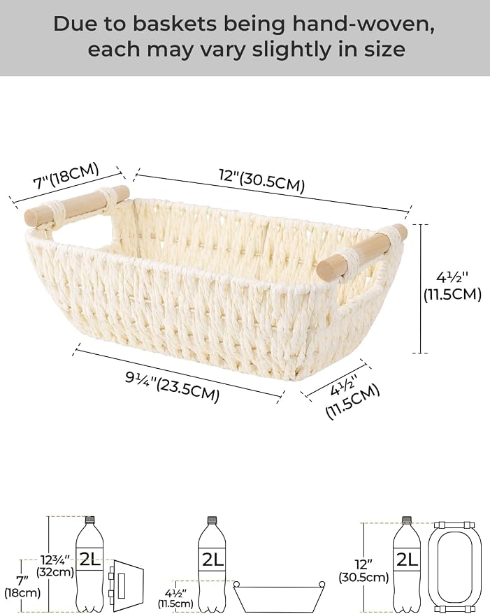 Storageworks Small Storage Basket, Woven Basket For Shelves, Beige - Image 2