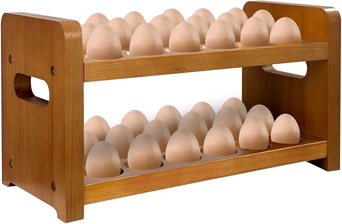 Thick&Thin Egg Holder Countertop, Wooden Egg Holder for Fresh Eggs, Farmhouse Kitchen Egg Tray Rack Holds 36, Firewood Egg Storage with Carry Handle for Easter Eggs, Duck by ThickAndThin