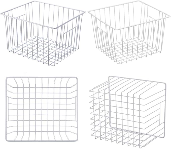 Freezer Wire Baskets, Kitchen Storage Organizer Bins for Chest and Upright Freezer, Refrigerator Dividers Containers with Handles - Pearl White (4) - Image 6