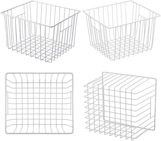 Freezer Wire Baskets, Kitchen Storage Organizer Bins for Chest and Upright Freezer, Refrigerator Dividers Containers with Handles - Pearl White (4) - Image 6