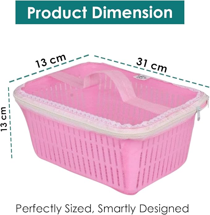 Go Hooked Multipurpose Plastic Storage/Gift Basket With Net Cover | Stylish Basket With Zip Net Cover Pack Of 1 (Pink). - Image 5