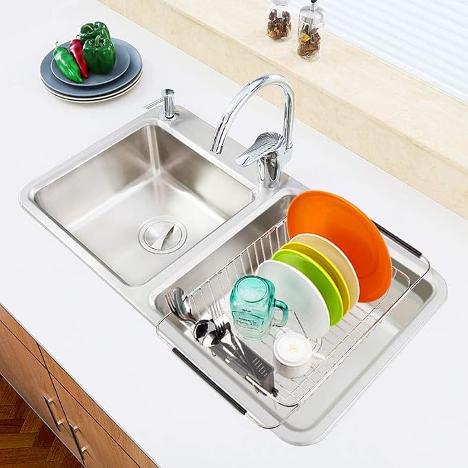 SANNO Stainless Steel Cutlery Utensil Holder Silverware Organizer Rack Dish Drying Rack with Stainless Steel Utensil Holder Large Dish Rack Drainer - Image 9