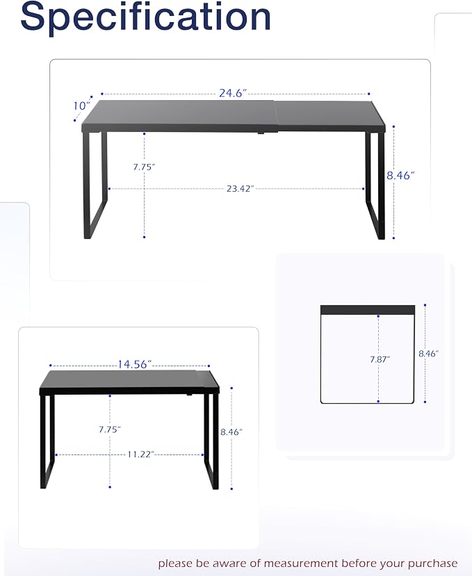 Nxconsu Expandable Cabinet Shelf, Shelf Riser for Cabinets, 10" Black | Edgeless Metal Cabinet Riser Holds 50 lb and Expands 14.6 to 24.6 in for Under Sink Kitchen Pantry Cupboard Shelf - Image 3