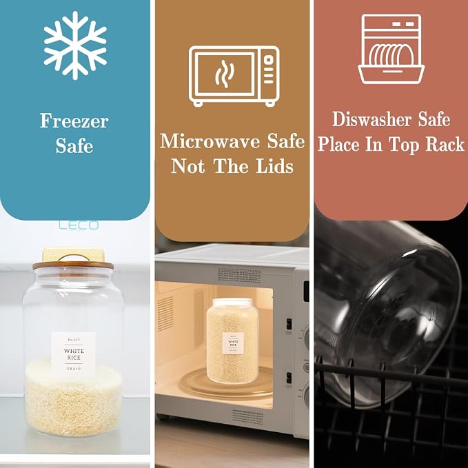 2 Pack Large Glass Flour and Sugar Containers with 132 Pantry Labels - 1 Gallon Glass Canisters with Bamboo Airtight Lids - Farmhouse Glass Cookie Jars for Rice, Pasta, Cereal, Bath Salt - Image 8