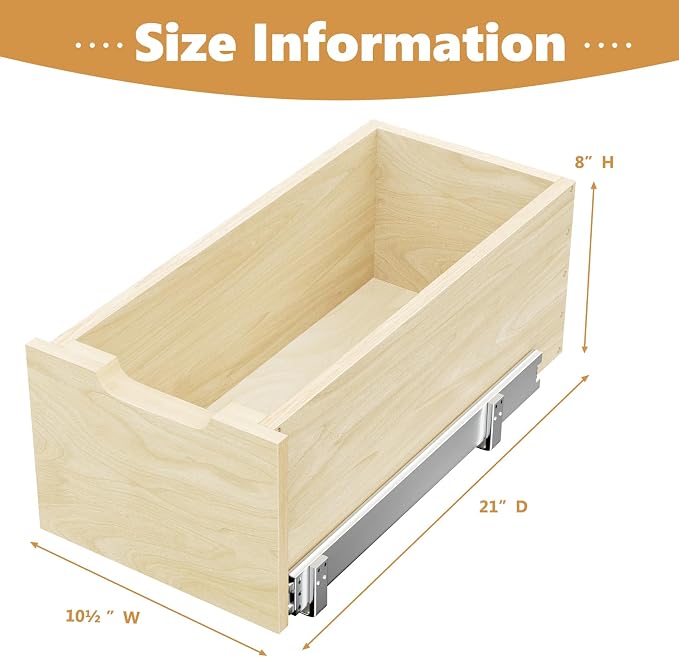 Pull Out Cabinet Organizer, Slide Out Wood Drawer, Pull Out Drawers for Cabinets, 8" High Pull Out Shelf for Kitchen Cabinet Pantry, 10½" W×21" D | Cabinet Pull Out Organizer, Pull Out Drawers for Cabinets, 8" High Pull Out Shelf for Kitchen Cabinet Pa... - Image 3