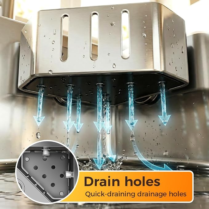 Sponge Holder for Kitchen Sink,2026 Sink Caddy Organizer with Suction Cups,Rustproof Kitchen Storage Rack for Sponge,Soap,Stopper,Brush (1, Square) - Image 5