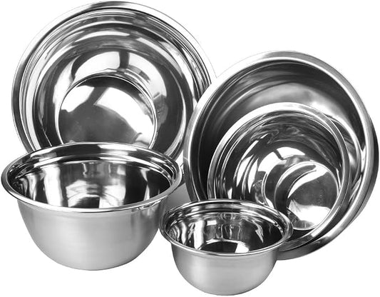 YBM HOME Deep Professional Stainless Steel Mixing Bowls (Set of 4) for Baking, Cooking, and Prepping, Stackable Nesting Bowls for Space Saving Storage, 1169-70-71-73set, silver, 1.5,3, 5, and 10 Quart by YBMHome