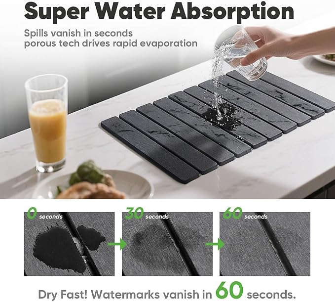 Stone Drying Mat for Kitchen Counter, Quick Diatomaceous Earth Mats for Dishes, 24"L x 16" W Super Absorbent Fast-Drying Collapsible Countertop Stone Mat (Marble Grey, 24" x 16") - Image 4