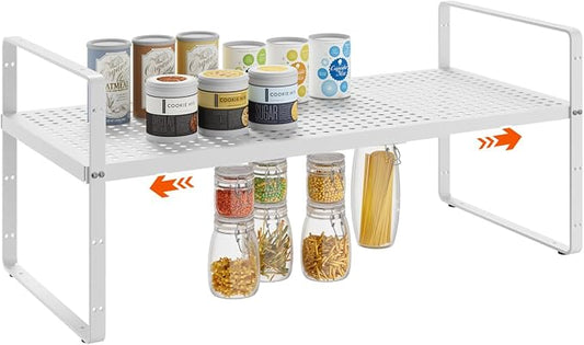 16.5-27''L Expandable Stackable Cabinet Shelves, White | 10.2"W x 9.6"H, Adjustable Spice Rack, For Kitchen, Countertop, Pantry and Cupboard by DPZM