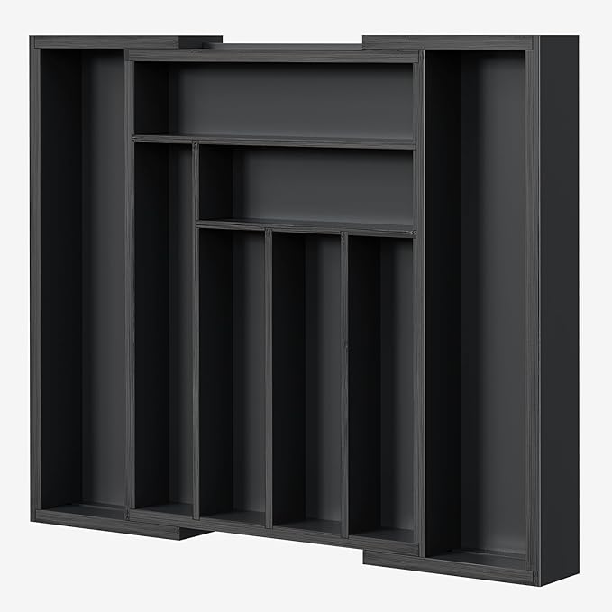 Pipishell Bamboo Expandable Drawer Organizer for Utensils Holder, Adjustable Cutlery Tray, Wood Drawer Dividers Organizer for Silverware, Flatware, Knives in Kitchen, Bedroom, Living Room (Black) by Pipishell