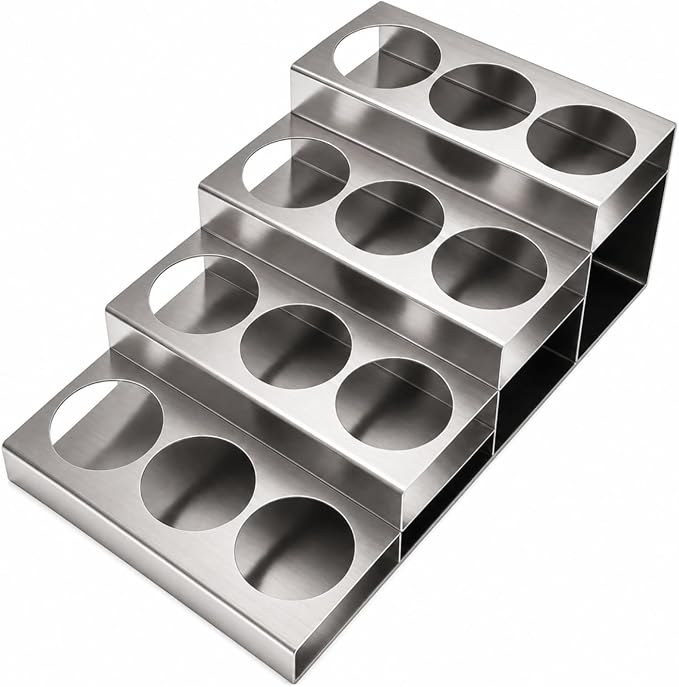 Novabright 4 Tier Coffee Syrup Rack Organizer, Stainless Steel Syrup Bottle Holder, 12 Bottles Storage Organizer for Coffee Bar, Wine Rack, Commercial Use, Home, Kitchen, Spices, 20" D x 12" W x 8" H by Unknown