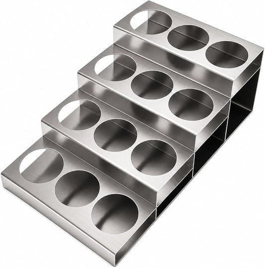 Novabright 4 Tier Coffee Syrup Rack Organizer, Stainless Steel Syrup Bottle Holder, 12 Bottles Storage Organizer for Coffee Bar, Wine Rack, Commercial Use, Home, Kitchen, Spices, 20" D x 12" W x 8" H by Unknown