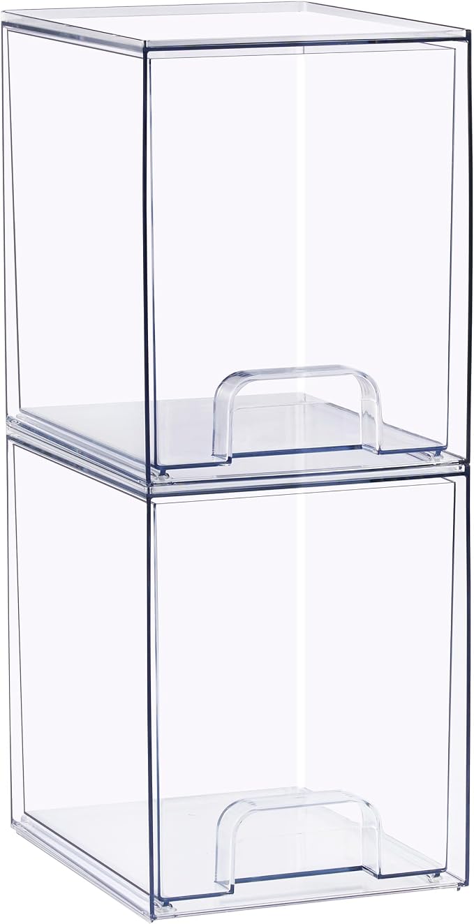 Sorbus Stackable Acrylic Storage Drawers, 2 Pack Clear Plastic Organizer Bins for Baby Bottles, Makeup, Bathroom, Vanity & Kitchen Countertop Organization, Pull-Out Drawer Design for Cabinets & Pantry - Image 8