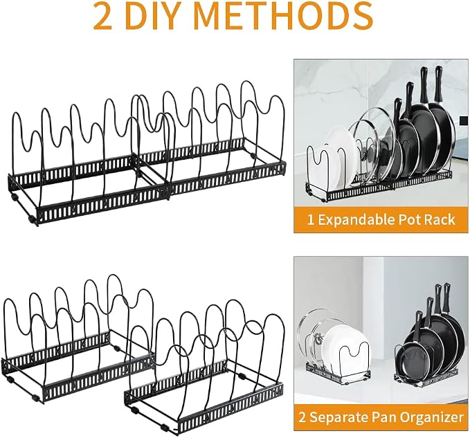 Expandable Pot Organizer Rack, Pans and Pots Lid Organizer Rack Holder with 10 Adjustable Compartment for Kitchen Cabinet Cookware Baking Frying Rack, Black… - Image 3