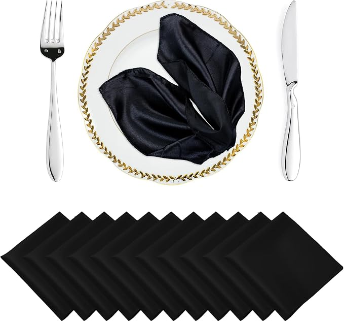MDS® Pack of 50 Satin Napkins 12 x 12 Inch, Soft Silky Reusable Cloth Dinner Table Napkins for Wedding Décor, Reception, Birthday, Parties, Banquets, Catering, Restaurants & Hotel - Black by MDS