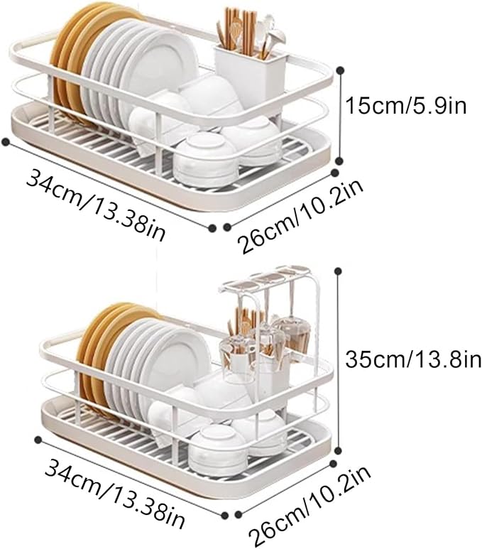 Kitchen Counter Dish Drying Rack,Stainless Steel Dishes Drainer with Utensil Holder,Space-Saving Dish Rack,Removable Plastic Drainer Tray for Dishes, Knives, Spoons (Black,Has Cup Holder) - Image 6