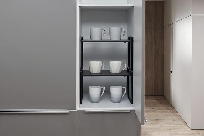 Nxconsu Expandable Shelf for Cabinets, Cabinet Shelf Riser, 8.6" Black | Heavy-Duty Organizer Metal Dish Riser for Cabinets Holds 50LBS and Expands 13.4 to 24.5 in for Kitchen Pantry Plate Mug Spice - Image 6