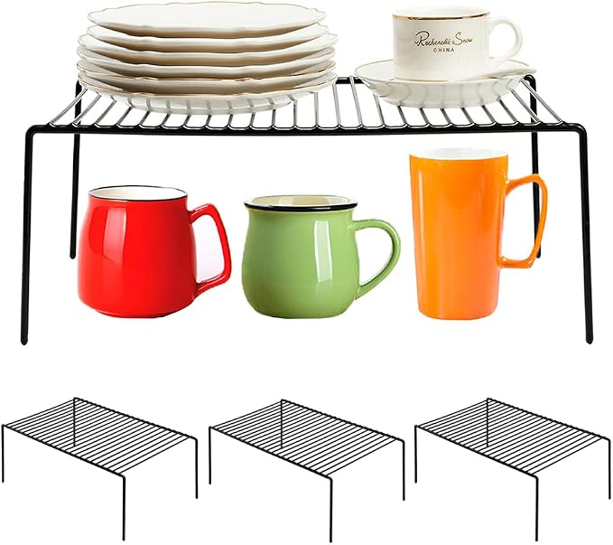Redrubbit 4 Pack Large (15.7 x 9. 4 Inch) Cabinet Storage Shelf Rack, Rustproof Kitchen Counter and Cabinet Shelf, Storage Rack Organizer for Kitchen, Fridge, Cabinet, Bathroom, Black by Redrubbit