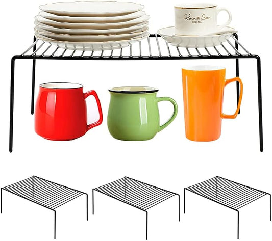 Redrubbit 4 Pack Large (15.7 x 9. 4 Inch) Cabinet Storage Shelf Rack, Rustproof Kitchen Counter and Cabinet Shelf, Storage Rack Organizer for Kitchen, Fridge, Cabinet, Bathroom, Black by Redrubbit