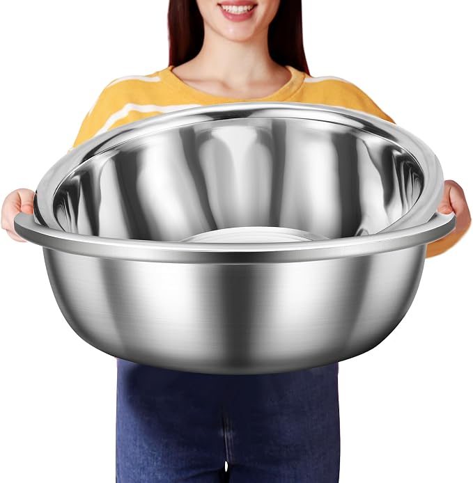 FillTouch 2 Pack Large Mixing Bowl 16 Qt Oversized All Purpose 304 Stainless Steel Polished Mirror Flat Base Metal Bowl for Home or Commercial Prepping Baking Mixing Marinating by FillTouch