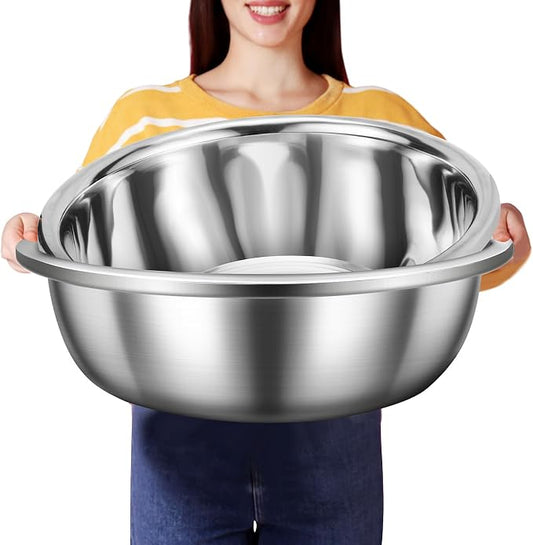FillTouch 2 Pack Large Mixing Bowl 16 Qt Oversized All Purpose 304 Stainless Steel Polished Mirror Flat Base Metal Bowl for Home or Commercial Prepping Baking Mixing Marinating by FillTouch