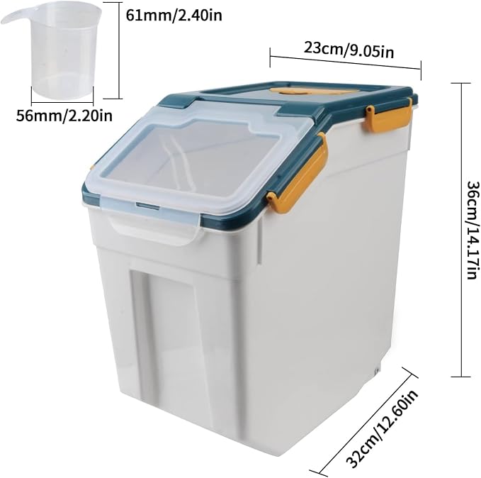 Saim 4 Pack 25lb Flour & Rice Storage Container Bin, Dark Blue | BPA free plastic with seal lid, rolling wheels and measuring scoop for rice, flour, cereal and grain one-hand scooping - Image 2