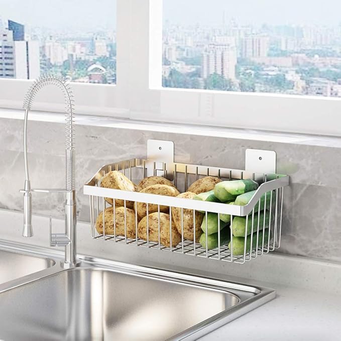 Wire Baskets, SUS304 Stainless Steel Storage Baskets, Durable Baskets for Storage Wall Mount, Hanging Wire Baskets Wall Mount Baskets for Kitchen, Bathroom, Closets - 4 Set - Image 3