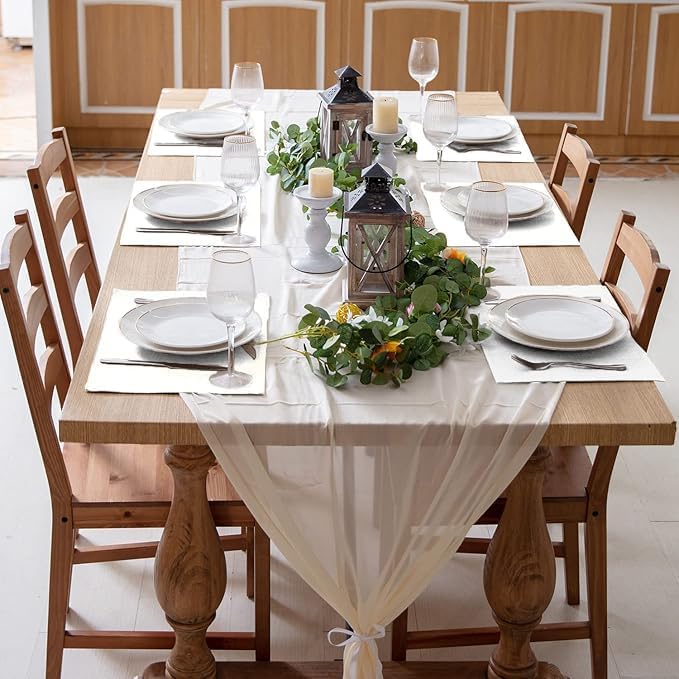 Cloth Placemats Set of 12, Linen Type Fabric Placemats Machine Washable Heat Resistant Placemats Wrinkle Free Thick Polyester Kitchen Place Mats for Dining Table (White) - Image 2