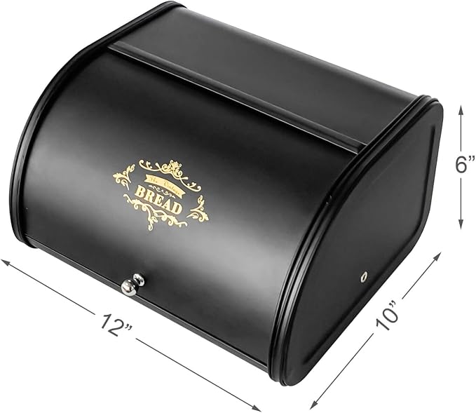 SOTECH Bread Box Vintage for Kitchen Food Grade Light-weight Metal Style Container for Storage Bin Countertop Keeper with Roll Top Farmhouse Rustic Holder Counter Black - Image 2