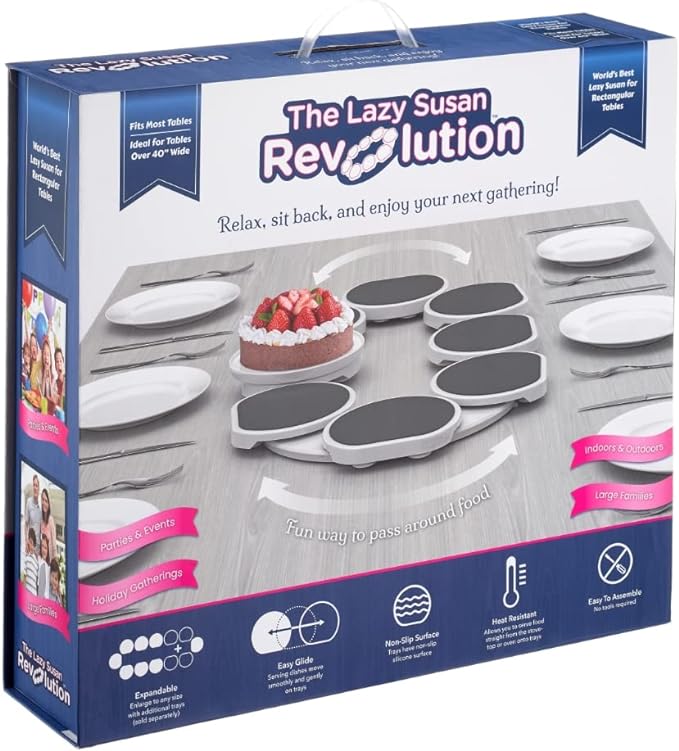 The Lazy Susan Revolution - Full Set - Dark Gray - The First Patented Lazy Susan Turntable Expandable for Rectangular & Oblong Tables - Kitchen & Dining Tables - Great Gift! Parties & Gatherings. by TheLazySusanRevolution