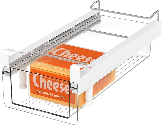 Fridge Organizer Drawer, Clear Plastic Fridge Organizer Bins, Add on Refrigerator Drawer,Fridge Storage Container Under Shelf Holder for Fruit, Vegetable, Meat, Cheese, Easy to Install-M by vacane
