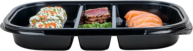 Restaurantware-Bento Tek 50.7 Ounce Meal Prep Containers, 100 Disposable To Go Food Boxes - Lids Sold Separately, 5 Compartments, Black Plastic Bento Lunch Boxes, Freezable, For Take Out - Image 8