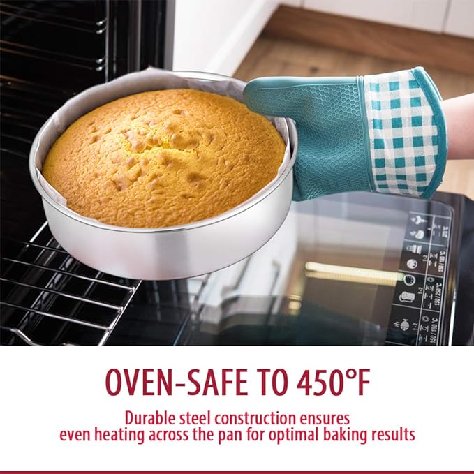E-far 12-Piece Stainless Steel Bakeware Sets, Metal Baking Pan Set Include Round Cake Pans, Square/Rectangle Baking Pans with Lids, Cookie Sheet, Loaf/Muffin/Pizza Pan, Non-toxic & Dishwasher Safe - Image 3