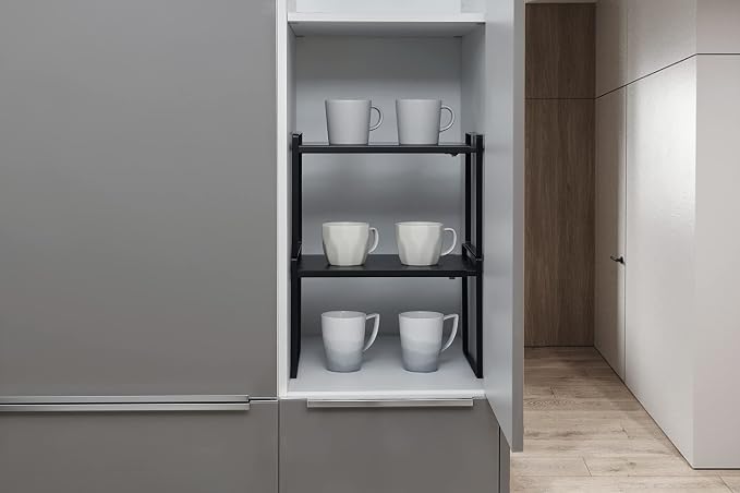 Nxconsu Expandable Shelf for Cabinets, Cabinet Shelf Riser, 10.3" Black | Heavy-Duty Organizer Metal Dish Riser for Cabinets Holds 50LBS and Expands 13.4 to 24.5 in for Kitchen Pantry Plate Mug Spice - Image 2