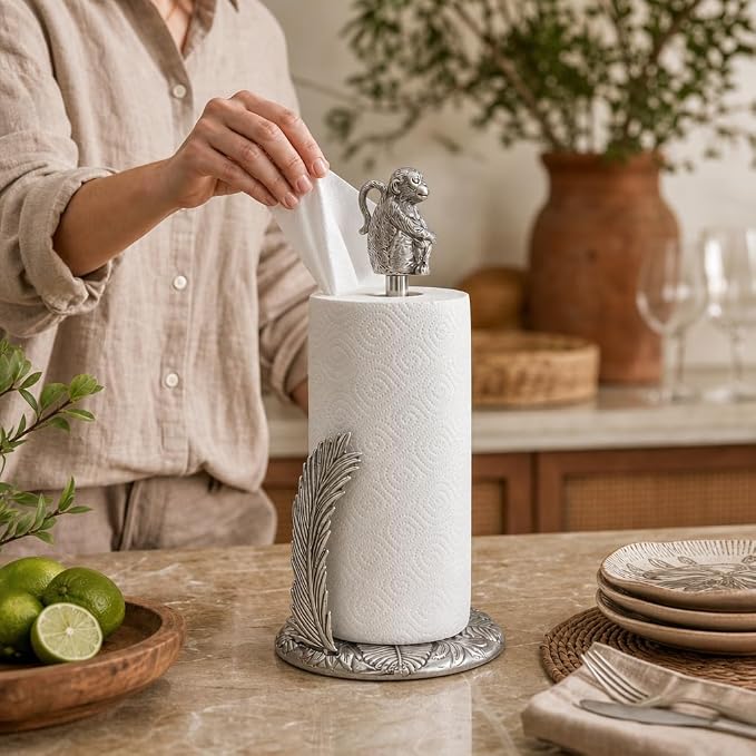 Arthur Court Monkey Paper Towel Holder - Aluminum Safari Design - 15 Inch Tall Countertop Accessory - Image 4