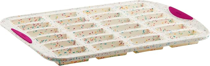 Trudeau 24 Slot Mini Bar Pan – Premium Confetti White Silicone Bakeware with Steel-Reinforced Rim – Nonstick, BPA-Free Brownie, Blondie, Snack Bar & Mini Cake Mold – Oven, Freezer & Dishwasher Safe by Trudeau