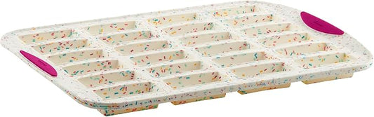 Trudeau 24 Slot Mini Bar Pan – Premium Confetti White Silicone Bakeware with Steel-Reinforced Rim – Nonstick, BPA-Free Brownie, Blondie, Snack Bar & Mini Cake Mold – Oven, Freezer & Dishwasher Safe by Trudeau