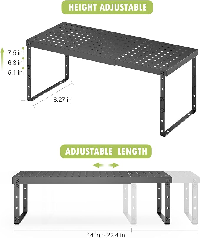 RUILALIFE Expandable Cabinet Organizer Shelf With Adjustable Height, Stackable Kitchen Countertop Organizer Rack, Adjustable Shelf Riser For Kitchen Counter, Pantry, Cupboard, Desk, Tabletop - Image 3