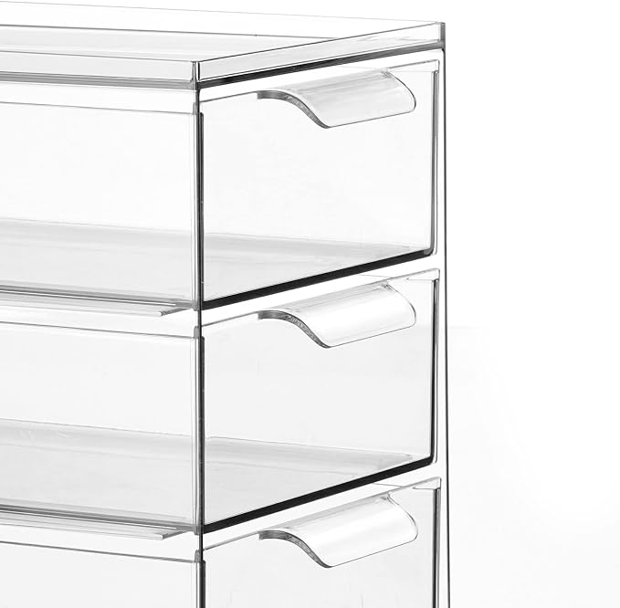 mDesign Plastic Stackable Organizer with 3 Drawers - Pull-Out Drawer Storage Bin for Bathroom Sink/Cabinet Organization - Perfect for Makeup, Small Towels, and More - Lumiere Collection, 2 Pack, Clear - Image 6