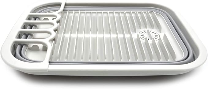 SAMMART 12L (3.17 Gallon) Collapsible Dish Drainer with Swivel spout - Foldable Drying Rack Set - Portable Dinnerware Organizer - Space Saving Kitchen Storage Tray (Grey) - Image 3
