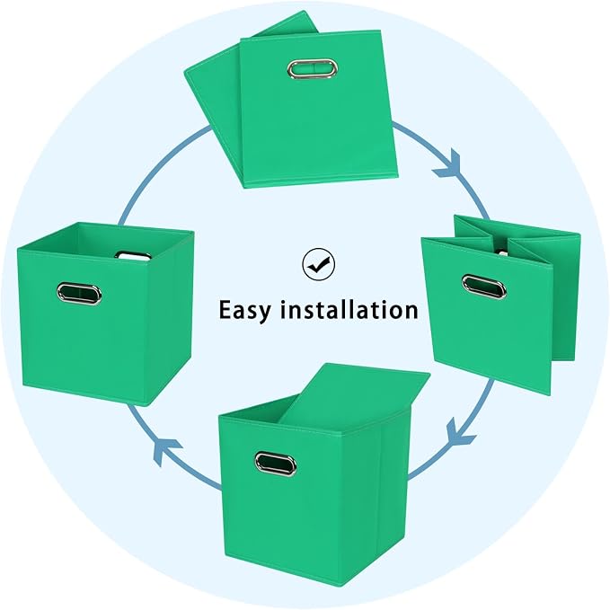 Black Fabric Cubby Storage Bins,13x13x13 Inches,Cube Organizer Bin Foldable Storage Boxes with Dual Handles Fabric Organizer Box and collapsible Storage basket,Set of 3,Green - Image 6