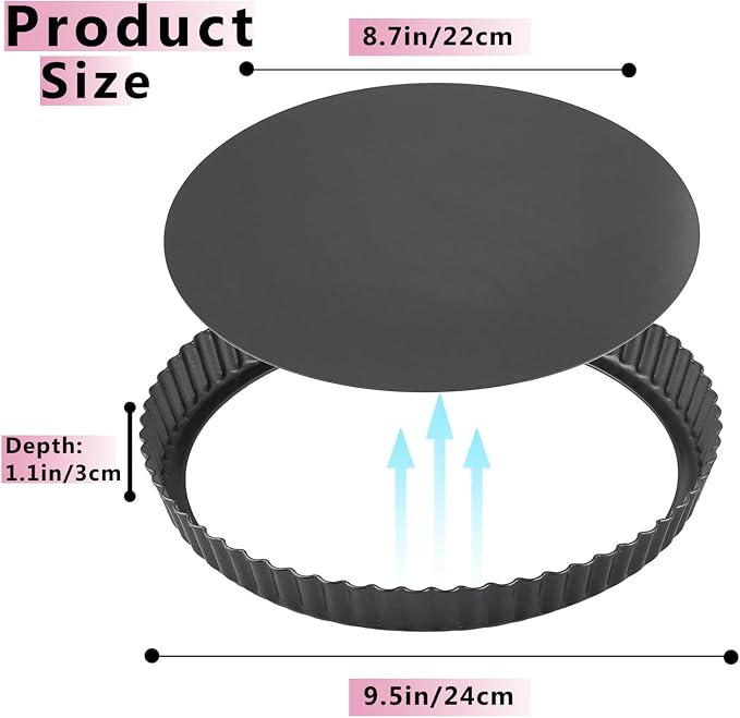 9 Inch Quiche Pan with Removable Bottom, 22cm Fluted Tart and Pie Flan Tins for Baking, Non-Stick Steel Quiche Dish for Pie, Mousse Cakes, Desserts - Image 2