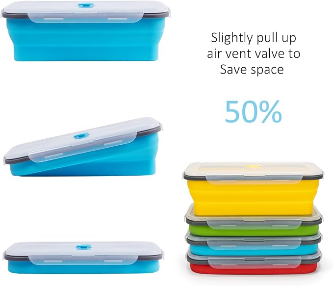 Extra Large Collapsible Food Storage Containers with Lid & Air Vent, 81 oz, 4 Pack, XXL Collapsible Marinade Container BBQ Prep Foldable Silicone Containers, Microwave Freezer Dishwasher Safe - Image 5