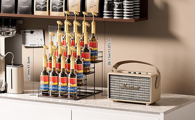 kimilus 16 Bottle Capacity Coffee Syrup Organizer 4 Tier Coffee Syrup Stand Shelf for Coffee Bar Kitchen Small Wine Rack for Bar Family Storage for Syrup Wine Dressing - Image 2