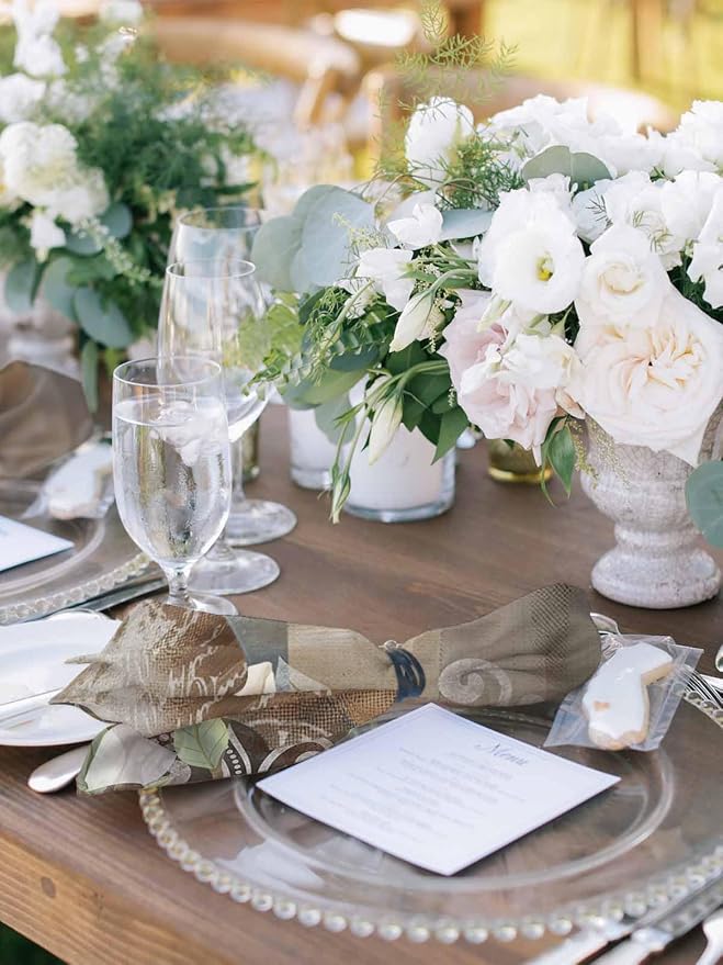 White Flower Cloth Napkins Set of 8, Rustic Floral Brown Grey Abstract Oil Paining Dinner Napkins Cloth Washable, Cocktail Napkins Reusable for Wedding, Party, Birthday (20"x20") - Image 4