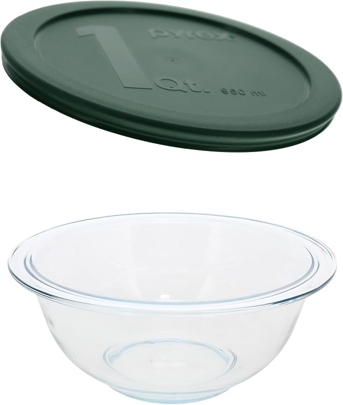 Pyrex 322 1-Quart Thyme Green Glass Mixing Bowl Set (2-Pack) - Made in USA | Nonporous Glass | BPA-Free Plastic | Rounded Shape Design | Nesting Storage Profile | Mixing Convenience - Image 4