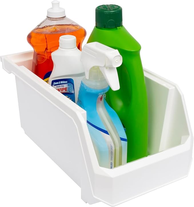 Large Stackable Plastic Storage Bins, 6-Pack, White | Open-Front Stackable Bins For Garage, Pantry, Closet & Office, 14,8"L X 8"W X 7"H, Nests When Empty, Durable Plastic, - Image 6